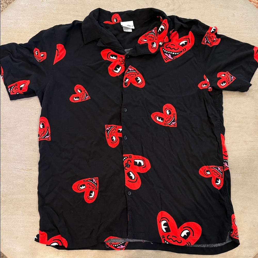 Keith Haring Black Shirt with Red Heart Design